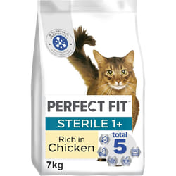 Perfect Fit Sterile Adult 1+ Complete Dry Cat Food for Adult Cats Aged 1+ Years, Rich in Chicken, 1 Bag (7 kg)