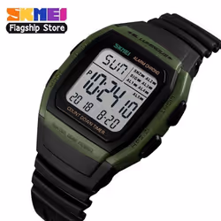 SKMEI New Men Sports Watches Retro Multifunction Fashion Watch Square Chrono Countdown Waterproof Wristwatches 1278 - green
