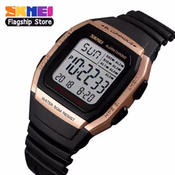 SKMEI New Men Sports Watches Retro Multifunction Fashion Watch Square Chrono Countdown Waterproof Wristwatches 1278 - rose go ...