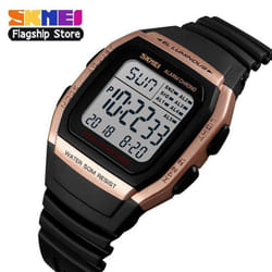SKMEI New Men Sports Watches Retro Multifunction Fashion Watch Square Chrono Countdown Waterproof Wristwatches 1278 - rose gold