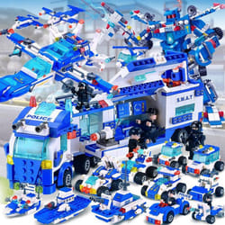 1256Pcs Police Station Building Blocks Toys for Boys City Series Blocks Toys Educational Toy for Kids 6+ Years Old Children Gifts - Blue SWAT-700Pcs