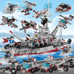 1256Pcs Police Station Building Blocks Toys for Boys City Series Blocks Toys Educational Toy for Kids 6+ Years Old Children Gifts - Warship-600Pcs