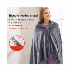 Electric Heating Blanket USB Charging Heated Shawl 3 Heating Level Coral Fleece Plush Winter Warm Shawl for Outdoor Home Office