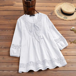 Cotton & Linen Lace Loose Top - white, S