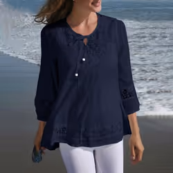 Cotton &amp; Linen Lace Loose Top - black, L