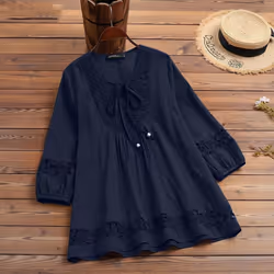 Cotton & Linen Lace Loose Top - navy, XXL