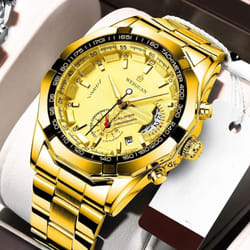 Fashion Automatic Movement Watch Men's Calendar Waterproof Luminous Non-mechanical Watch Large Dial - gold