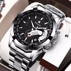 Fashion Automatic Movement Watch Men's Calendar Waterproof Luminous Non-mechanical Watch Large Dial - gold
