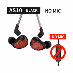 KZ AS10 5BA Driver In Ear Monitor Earphone HIFI Wired Earbuds Headset - black no mic