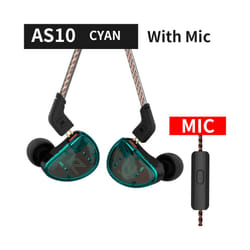 KZ AS10 5BA Driver In Ear Monitor Earphone HIFI Wired Earbuds Headset - green with mic