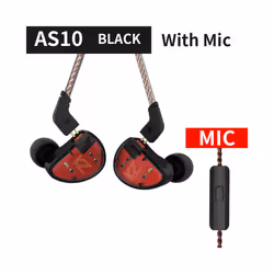 KZ AS10 5BA Driver In Ear Monitor Earphone HIFI Wired Earbuds Headset - black with mic