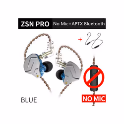KZ ZSN Pro 1BA+1DD Hybrid technology HIFI Bass Earbuds Metal In Ear Earphones - Blue NoMic Bluetooth