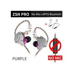 KZ ZSN Pro 1BA+1DD Hybrid technology HIFI Bass Earbuds Metal In Ear Earphones - PurpleNoMicBluetooth