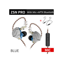 KZ ZSN Pro 1BA+1DD Hybrid technology HIFI Bass Earbuds Metal In Ear Earphones - Blue Mic Bluetooth