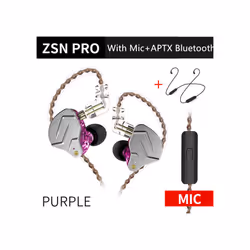KZ ZSN Pro 1BA+1DD Hybrid technology HIFI Bass Earbuds Metal In Ear Earphones - PurpleMicBluetooth
