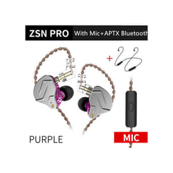 KZ ZSN Pro 1BA+1DD Hybrid technology HIFI Bass Earbuds Metal In Ear Earphones - PurpleMicBluetooth