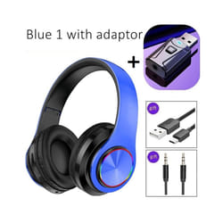 Noise Cancelling Wireless Headphones With Mic Foldable Bluetooth Headset - Blue1 with adaptor
