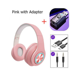 Noise Cancelling Wireless Headphones With Mic Foldable Bluetooth Headset - Pink with adaptor