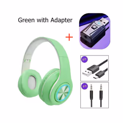 Noise Cancelling Wireless Headphones With Mic Foldable Bluetooth Headset - Green with adaptor
