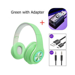Noise Cancelling Wireless Headphones With Mic Foldable Bluetooth Headset - Green with adaptor