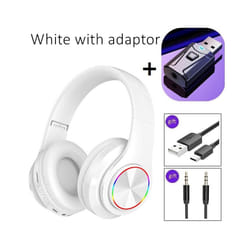 Noise Cancelling Wireless Headphones With Mic Foldable Bluetooth Headset - White with adaptor