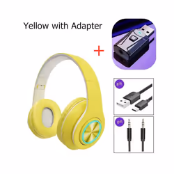 Noise Cancelling Wireless Headphones With Mic Foldable Bluetooth Headset - Yellow with adaptor