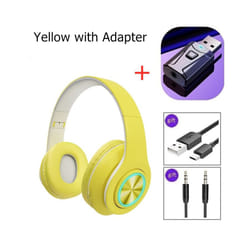 Noise Cancelling Wireless Headphones With Mic Foldable Bluetooth Headset - Yellow with adaptor