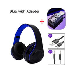 Noise Cancelling Wireless Headphones With Mic Foldable Bluetooth Headset - Blue with adaptor