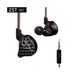 KZ ZST 1BA+1DD In Ear Earphone HiFi Hybrid Drive Bass Music Headset with - black with mic