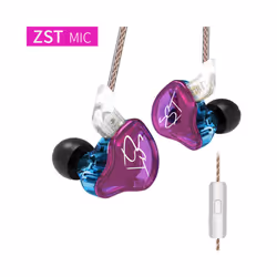 KZ ZST 1BA+1DD In Ear Earphone HiFi Hybrid Drive Bass Music Headset with - purple with mic
