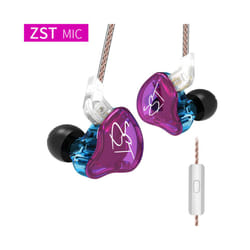 KZ ZST 1BA+1DD In Ear Earphone HiFi Hybrid Drive Bass Music Headset with - purple with mic