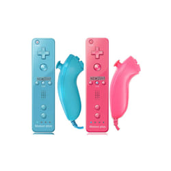 2PCS Remote Controller with Nunchuck Controller for Wii Console Wireless - Blue Pink- 2 Set