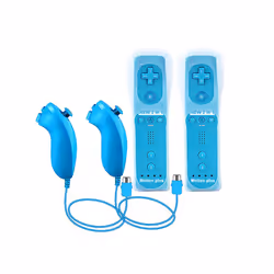2PCS Remote Controller with Nunchuck Controller for Wii Console Wireless - Blue- 2 Set