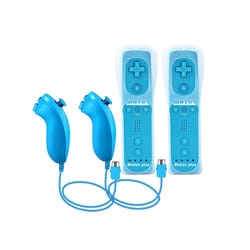 2PCS Remote Controller with Nunchuck Controller for Wii Console Wireless - Blue- 2 Set