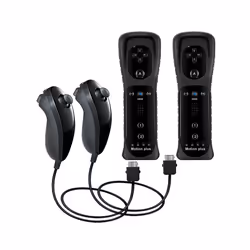 2PCS Remote Controller with Nunchuck Controller for Wii Console Wireless - Black- 2 Set