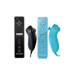2PCS Remote Controller with Nunchuck Controller for Wii Console Wireless - Black Blue- 2 Set