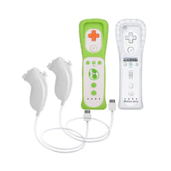 2PCS Remote Controller with Nunchuck Controller for Wii Console Wireless - Green White- 2 Set