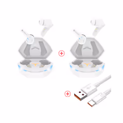 RUSAM GA33 Gamer Headset Low Latency Bluetooth Headphones TWS Wireless - 2 white 1 cable