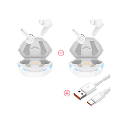 RUSAM GA33 Gamer Headset Low Latency Bluetooth Headphones TWS Wireless - 2 white 1 cable