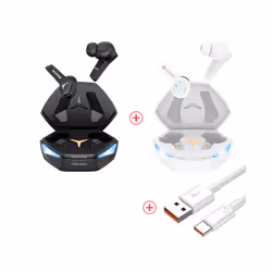 RUSAM GA33 Gamer Headset Low Latency Bluetooth Headphones TWS Wireless - 1white 1black 1cable