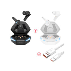 RUSAM GA33 Gamer Headset Low Latency Bluetooth Headphones TWS Wireless - 1white 1black 1cable