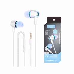 Wired Headphones Electroplating Bass Stereo In-ear Earphone With Mic Hands-free - white blue