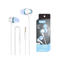 Wired Headphones Electroplating Bass Stereo In-ear Earphone With Mic Hands-free - white blue