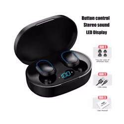 TWS E7S Wireless Headphones Bluetooth Button Control Sport Headset Waterproof - Black