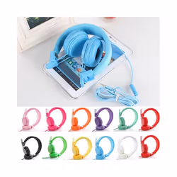 Kids Wired Ear Headphones Stylish Headband Earphones for iPad Tablet Kid - blue