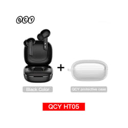 QCY HT05 ANC Wireless Earphone 40dB Noise Cancelling Bluetooth 5.2 Headphone - HT05 Black with Case