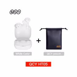 QCY HT05 ANC Wireless Earphone 40dB Noise Cancelling Bluetooth 5.2 Headphone - White with Pouch