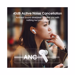 QCY HT05 ANC Wireless Earphone 40dB Noise Cancelling Bluetooth 5.2 Headphone - White with Pouch