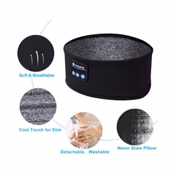 Wireless Bluetooth Headset Sport Sleep Headband 5.0 Earbuds Eye Mask - Black Headband