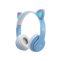 Cute Cat Ear Bluetooth Compatible Headset with LED Wireless Headset Children - Light blue